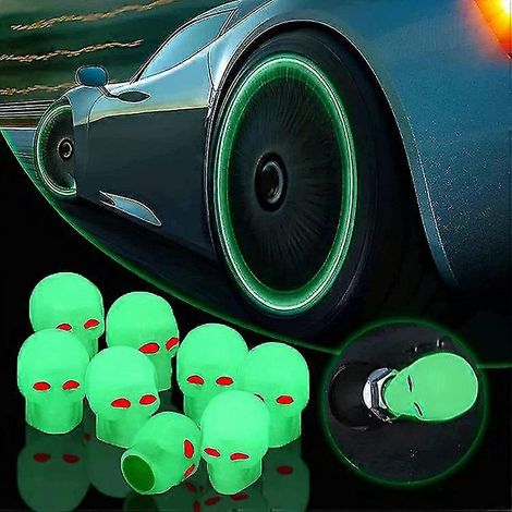 Cache-valve fluorescent en forme de crâne (8 pièces) pour pneus de voiture, camion, SUV, moto, vélo (1/5)