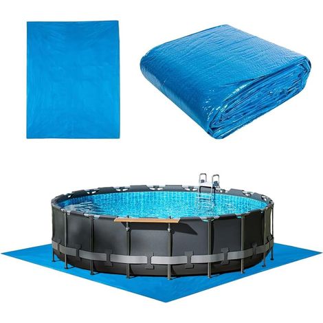 Tapis De Sol pour Piscine, 396 X 396 Cm Tapis De Sol Carré, Hors Terre Tapis De Protection Bleu Imperméable Pliable, Protecteur De Sol Piscine pour Rectangulaire (1/5)