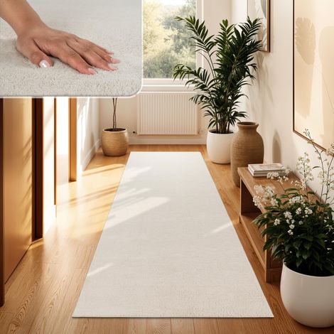 Tapis Salon Moelleux Ultra Doux à Poils Courts - Antidérapant, Lavable, Confort Idéal pour Salon et Chambre, Couleur:Crème 4, Dimension:80x150 cm (1/5)
