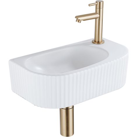 Fugaflow Efficiente Pietra Set de Fontaine - 40x21,5x12 cm - droite - rainurée - demi-ronde - 1 trou pour robinet - céramique - robinet de fontaine en