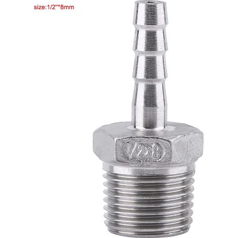 Raccord de tuyau en acier inoxydable 304 avec embout barbelé et filetage mâle (1/2"x8mm) (1/3)