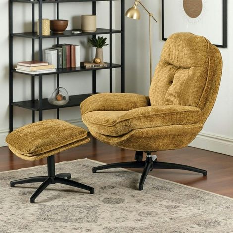 Fauteuil détente moutarde pivotant avec repose-pieds IENA