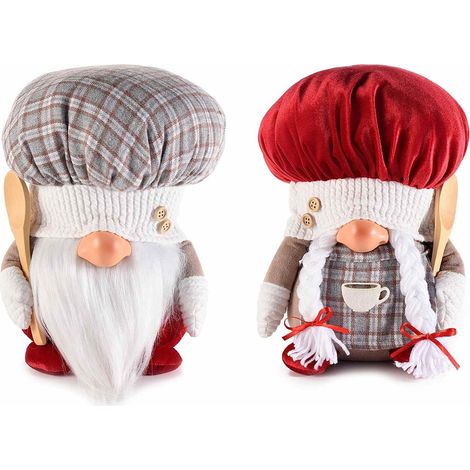 Set 2 Babbo e Mamma Natale chef in stoffa con mestolo in legno - Addobbi per casa e negozi (1/2)