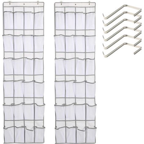 2 Stück 24 große Netztaschen, Aufbewahrungstasche hinter der Tür, Schuh-Organizer über der Tür, Schuhregal, Schuhregal, weiß, 2 Stück, weiß
