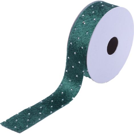 Nastro per decorazioni natalizie in tessuto con brillantini 2,5 x 270 cm -Verde