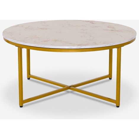 Ahd Amazing Home Design – Table basse ronde 90 cm en métal effet marbre – Hauteur 45 cm – Surface facile à nettoyer – Style moderne et élégant