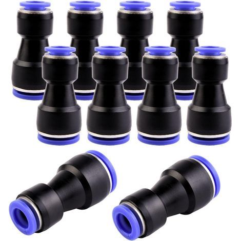 10 - Pneumatic Fitting - Push-In Reducer - Air and Water Connection - For Industrial Automation - Black and Blue - 14x10mm (1/5)