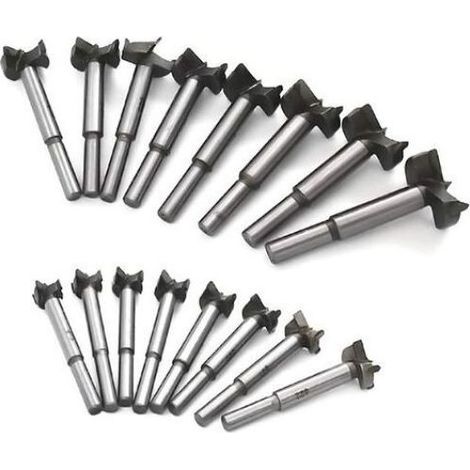 Foret Forstner pour bois 15-35 mm, lot de 16, en acier rapide au carbone, pour perçage de planches de bois, avec ailettes plates et charnières en carbure cémenté. (1/2)