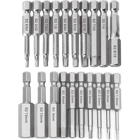 20-delige set 1/4" zeskantschroevendraaierbits (10 stuks metrisch en 10 stuks SAE) Magnetische inbussleutelbits, 2,36" (60 mm) lengte (1/5)