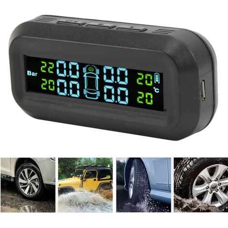 Moniteur de pression des pneus sans fil à écran LCD et alimentation solaire pour camions, camionnettes et camping-cars (livré avec batterie intégrée) (1/5)
