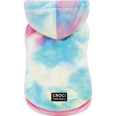 30 cm: Felpa regolabile con colorazione sfumata modello Kaleido con cappuccio per cani
