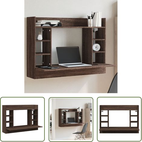 The Living Store Bureau mural chêne marron 105x48x75 cm bois d'ingénierie - Bureau Mural - Bureau Suspendu - Table Murale - Rangement Mural - Bureau Compact (1/5)