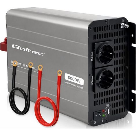 Convertidor de voltaje Qoltec MS Wave  12V a 230V  3000/6000W  USB  Compatible con LiFePO4 GEL AGM