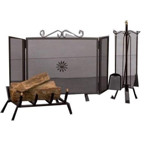 Serviteur de cheminée en fer forgé avec 4 outils – Support pare-étincelles – Ensemble de 7 pièces pour poêle à bois (1/2)