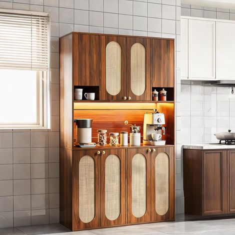 Meuble de rangement haut en MDF et rotin PE avec LED (1/5)