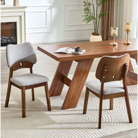 Pack de 2 sillas de comedor, respaldo mariposa de madera, asiento gris OKMYHOME (1/5)