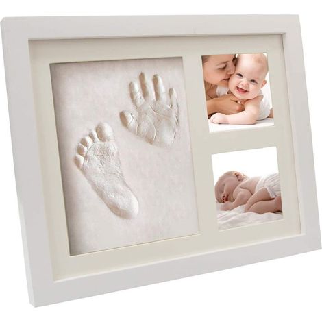 Longziming – Bilderrahmen für Baby-Fuß- und Handabdrücke – Ungiftiges Naturholz – Maße 12 x 16 cm – 2 Fotos 7 x 7 cm (1/5)
