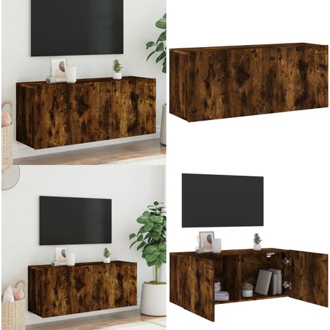 Meuble TV mural chêne fumé 100x30x41 cm - Meubles Tv - Meuble Tv Mural - Support Tv - Meuble Hifi - Meuble Télévision - Home & Living (1/5)