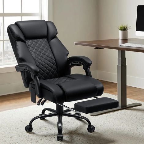 Fauteuil de jeu/de bureau massant avec fonction chauffante, 7 points de vibration, dossier haut et repose-pieds, supporte jusqu'à 180 kg, noir (1/5)