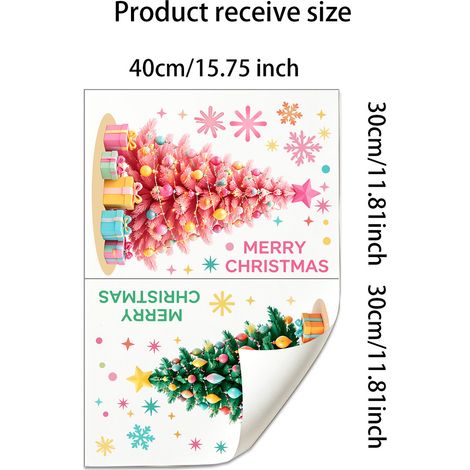 Décoration de vitrine autocollante statique en forme de sapin de Noël rose pour portes vitrées et vitrines de magasins - JDT6065 (3040cm2pcs)