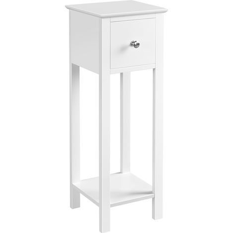 Homevive Mesita de Noche de Estrecha 25x25x70cm Mesita de Noche Alto con Cajón Mueble para Teléfono de Sofá, Dormitorio Color Blanco (1/5)
