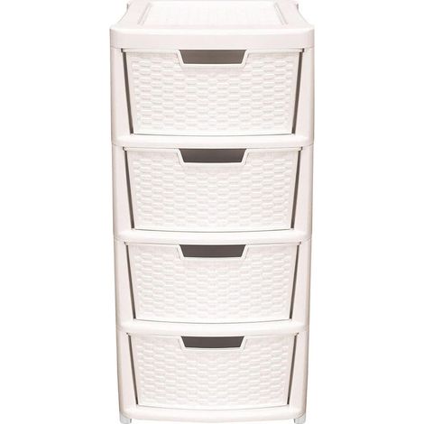 Cream Rattan 4 Drawer Plastic Storage Modular Tower Unit