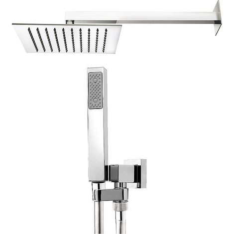 Kit promotion douche : tete de douche carré, 250x250mm, tube mural 300mm, douchette, flexible