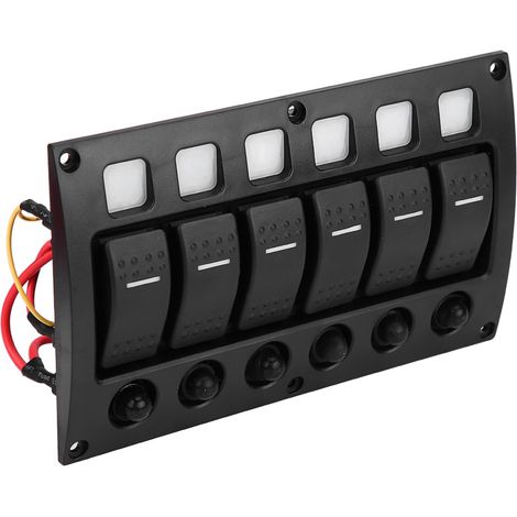6-poliger 12/24V LED-Wippschalter mit Kontrollleuchte für Auto, Boot, Wohnmobil, Yacht, Schalttafel mit Sicherungsautomat (1/5)