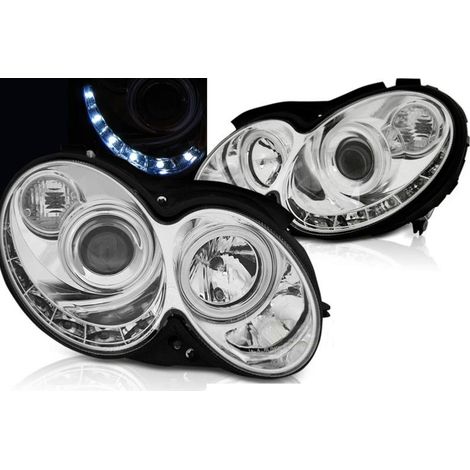 Paire de feux phares Mercedes CLK W209 03-10 Daylight led chrome-27361483