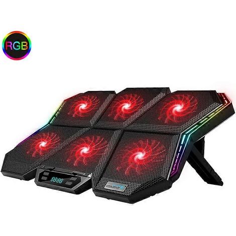 Support de refroidissement pour ordinateur portable gaming RGB 12-17 pouces avec écran LED, six ventilateurs et 2 ports USB (RGB-Rouge) (1/5)