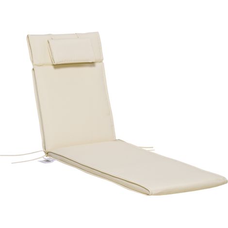 Outsunny Garden Sun Lounger Cushion Replacement Soft Sunbed Reclining Chair Relaxer Pad with Pillow, Cushion ONLY - Cream White