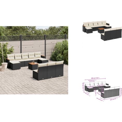 11-tlg. Garten-Sofagarnitur mit Kissen Schwarz Poly Rattan - Gartenmöbel Set - Esszimmergarnitur - Outdoor Möbel - Lounge Garnitur - Rattan Sofa (1/3)