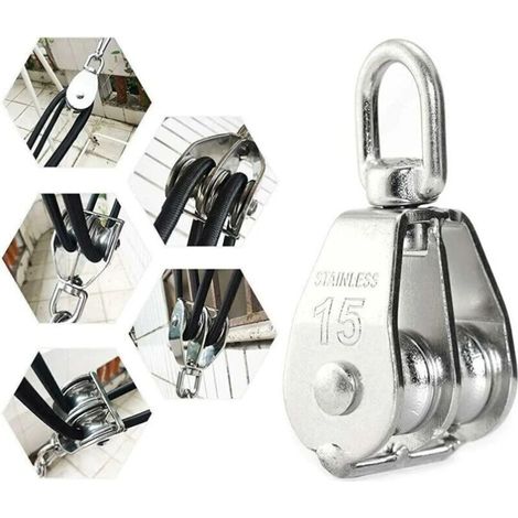 [NEVER USED] (Silver) M15 Stainless Steel Double Swivel Pulley - 1x Lifting Pulley - for lifting ropes on boats or yachts
