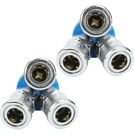 Lot de 2 raccords rapides 3 voies à filetage mâle rond SMY pour tuyau d'air (1/5)