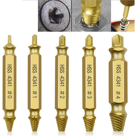 5 Piece Puller Set,Damaged Screw Extractor Kit and Stripped Screw Extractor Kit. It's a Hassle-Free Broken Bolt Puller and Screw Remover Set -Gold (1/5)