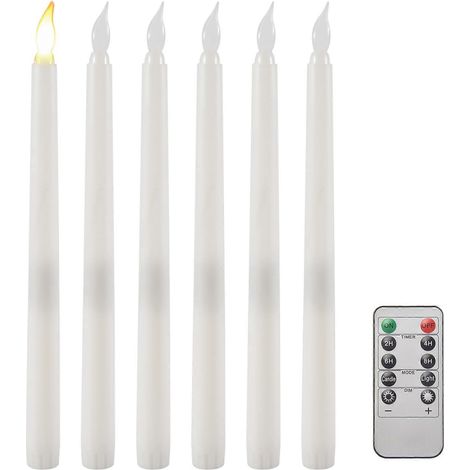 Lot de 6 bougies coniques sans flamme à effet vacillant avec télécommande à 10 touches et minuterie, bougies LED à piles pour fenêtre (1/5)