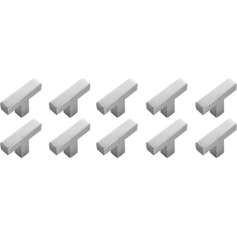 Set mit 10 quadratischen, einlochigen, 50 mm langen Küchenschrankgriffen aus Edelstahl, gebürstetes Silber (1/5)