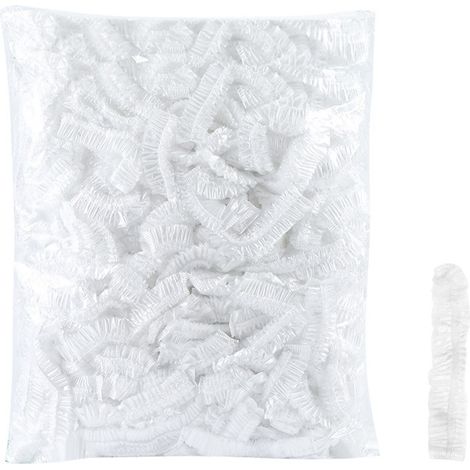 Einweg-Duschhaube, Packung mit 50 Duschhauben aus Kunststoff, 40 cm, transparent, wasserdicht und elastisch, für Damen und Herren, für den Gebrauch zu Hause, im Hotel, im Spa und im Friseursalon (weiß