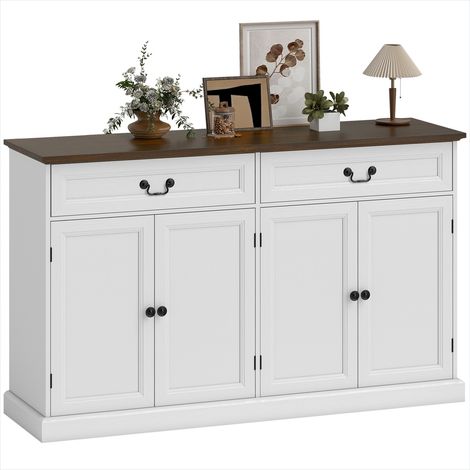 Buffet blanc et marron 4 portes 2 tiroirs étagères (1/5)