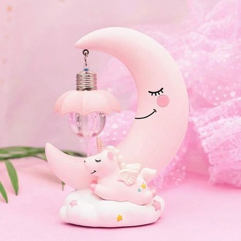 LED Veilleuse en résine lune licorne-Dessin Animé Bébé-Lampe de Chevet pour enfants -veilleuse lampe pour chambre bébé,rose (1/4)