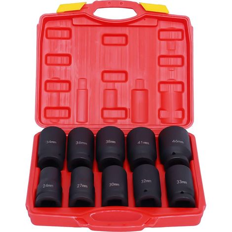 Senderpick – Lot de 10 douilles à choc 24-46 mm – Acier chrome-molybdène – Pour boulonneuse à chocs – Coffret de rangement inclus