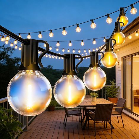 Guirlande Guinguette Extérieure 9M, 10+1 G40 LED Ampoules Indestructibles, Blanc Chaud, IP45 Imperméable, Connectable, Pour Décoration Jardin Maison Fête Mariage (1/5)