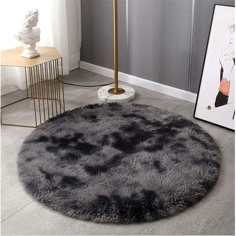 Alfombra moderna y mullida para dormitorio, alfombra redonda y suave para sala de estar, alfombra antideslizante para dormitorio, alfombra colorida. (Gris oscuro, 100 x 120 cm) (1/5)