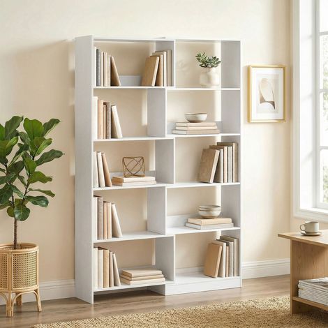 Estantería Expandible 5 Niveles Giratoria 350° Ancho Ajustable Convertible en en L Recta o Compacta 111,5x23,8x163,7 cm (1/5)