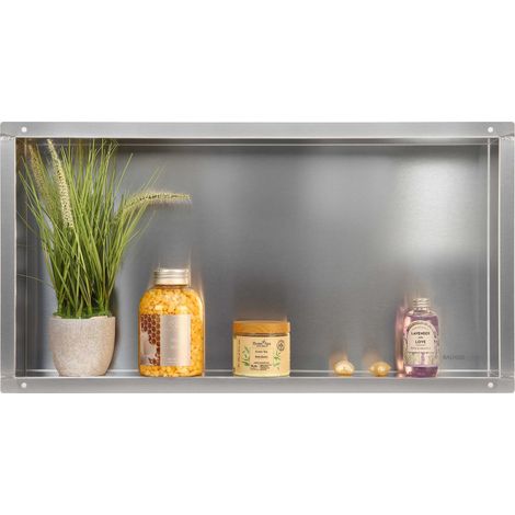 BALNEO - niche murale 60x30x7 cm argentée en acier inoxydable WALL-BOX NO RIM - étagère murale encastrée sans cadre (1/4)