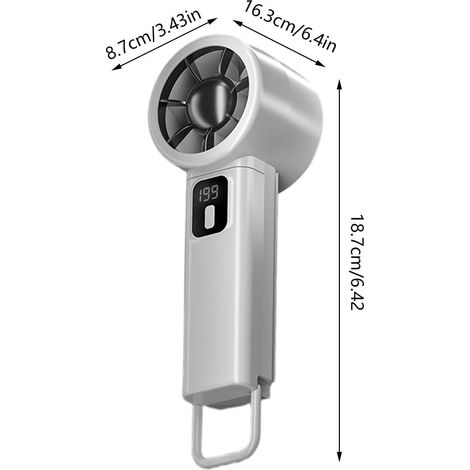 mini ventilateur portable,pliable à 5 vitesses,Affichage LED,Port de charge USB-C,Adapté pour la maison et les voyages,(Blanc) (1/4)