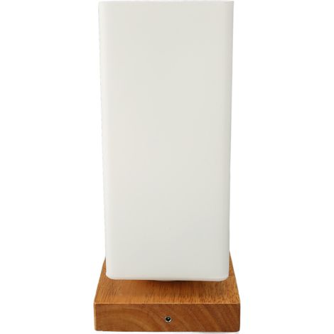Lampe de table déco vase LED lumière chaude réglable 1600mAh bois verre H26.5cm base12x12cm pour chevet chambre bureau maison avec socle abat-jour câble USB (1/5)