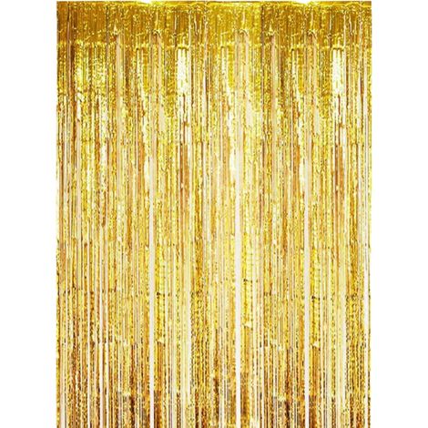 Guirlande En Feuille D Or - Rideau De Franges Dorées 100 X 200 Cm - Décoration De Fête Pour Anniversaire Mariage Noël Halloween Nouvel An - 2 Pièces (1/5)