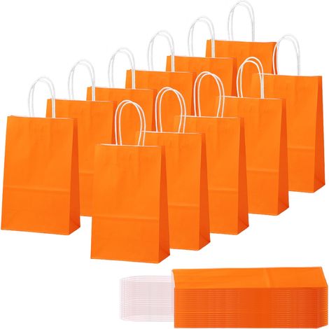 30Pcs Sac Papier Cadeau avec Poignées 15x8x21cm,Pochette Cadeaux Papier Orange,Pochette Cadeau Anniversaire Enfant, Sachet Bonbon Coloré pour Mariage, Halloween,Anniversaire,Noël,Party (1/5)