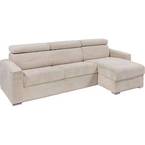 Divano letto angolare a ribalta angolo reversibile Letto 140cm Materasso 14cm in Velluto a coste Beige - VIZIR